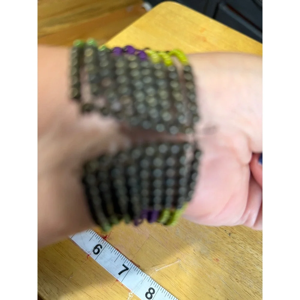 Boho Multi Strand Seed Bead Cuff Bracelet Purple Lime Green Bronze 910